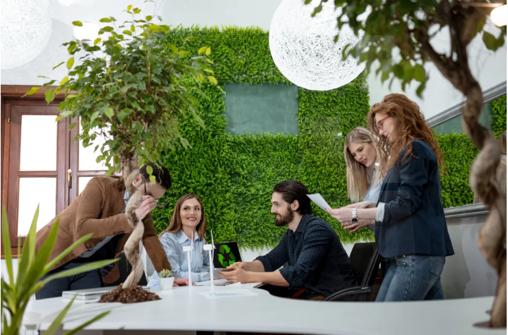 Meeting in a green room full of plants