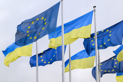 Ukraine and Europe flags