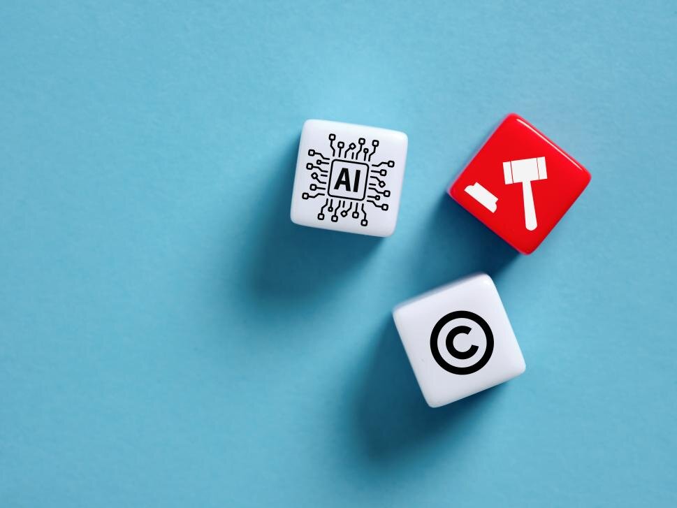 AI copyright and law on blue background
